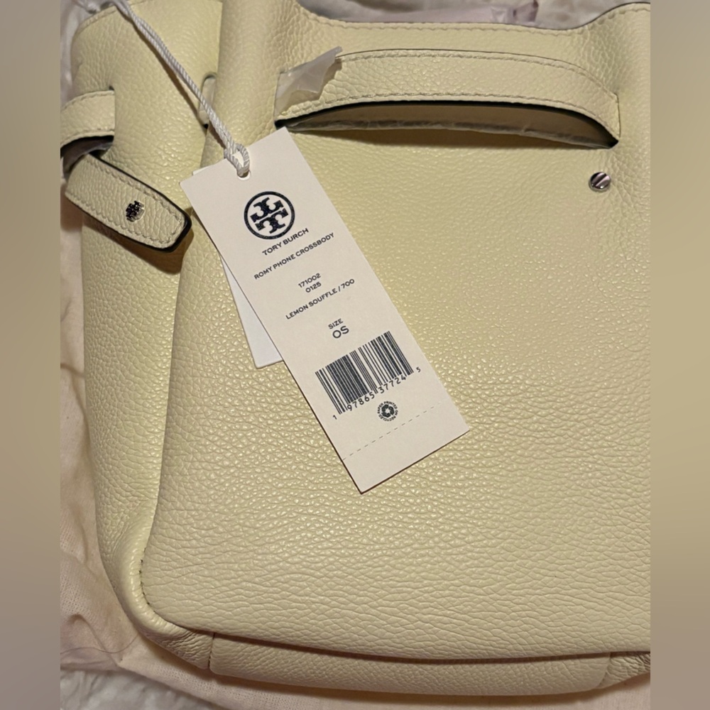 NWT Tory Burch Small Romy Leather Phone Crossbody Lemon Souffle - Picture 4 of 7